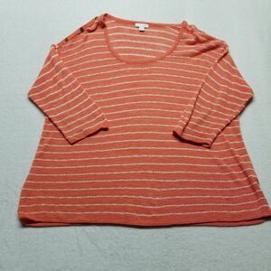 J Jill L Sweater Linen Blend Lightweight Transitional Coral Beach Coastal Preppy